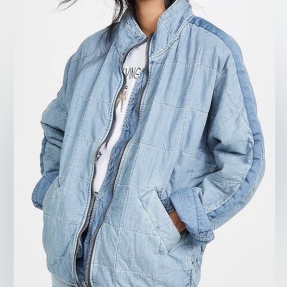 FREE PEOPLE Dolman Quilted Denim Jacket Size Medium - Picture 7 of 15